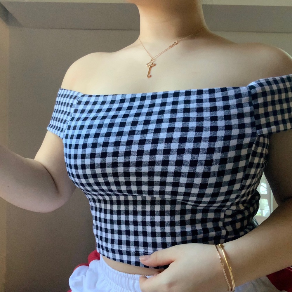 Gingham Off the Shoulder Crop Top